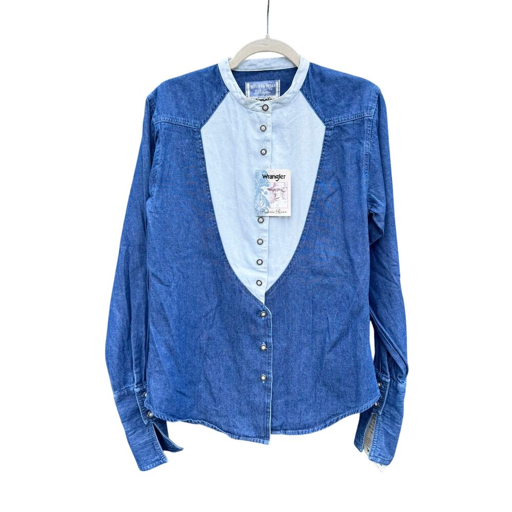Vintage NWT WRANGLER Prairie Rose Tuxedo Style Chambray Button Up Shirt Small S